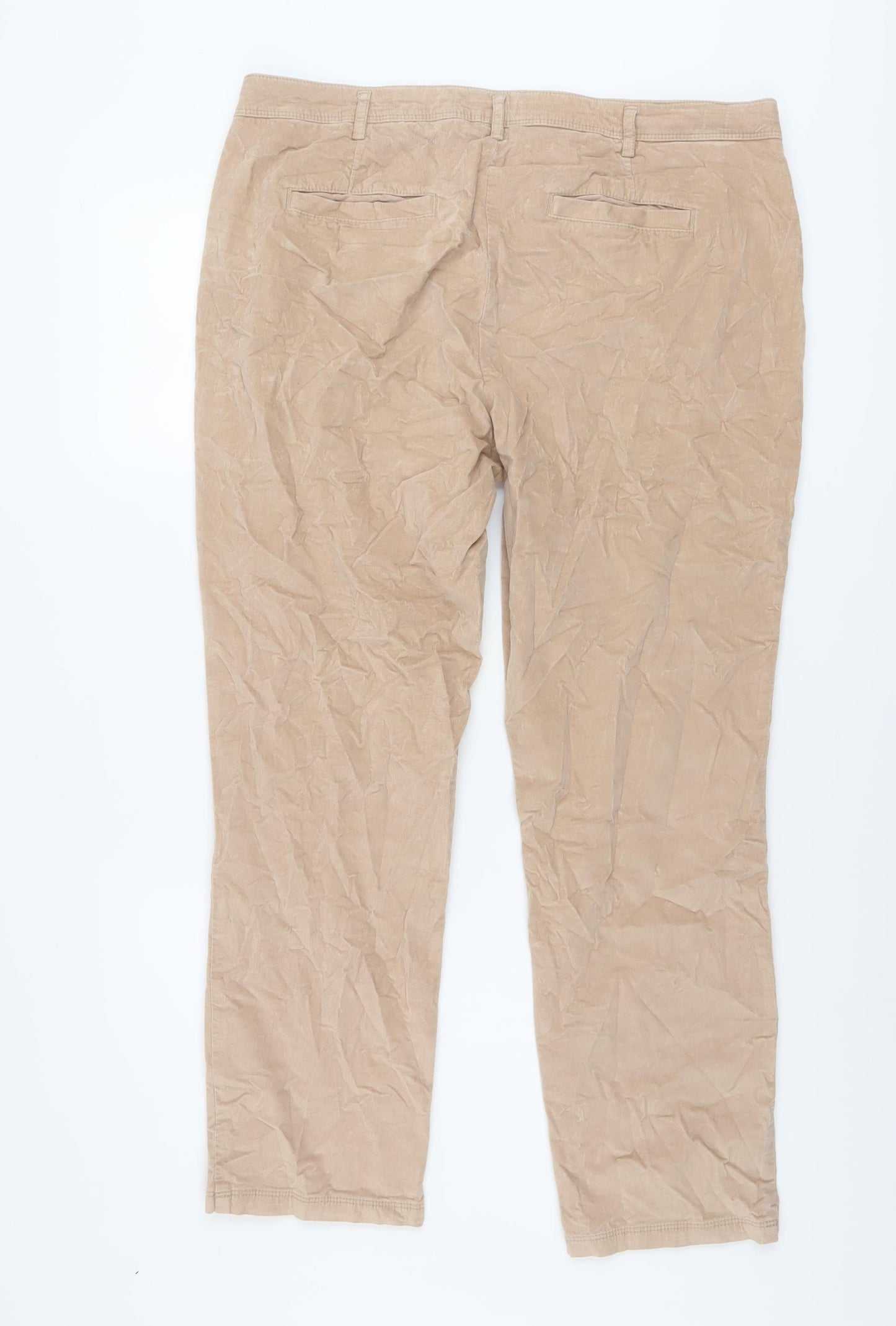 United Colors of Benetton Womens Beige Cotton Trousers Size 16 L27 in Regular Button