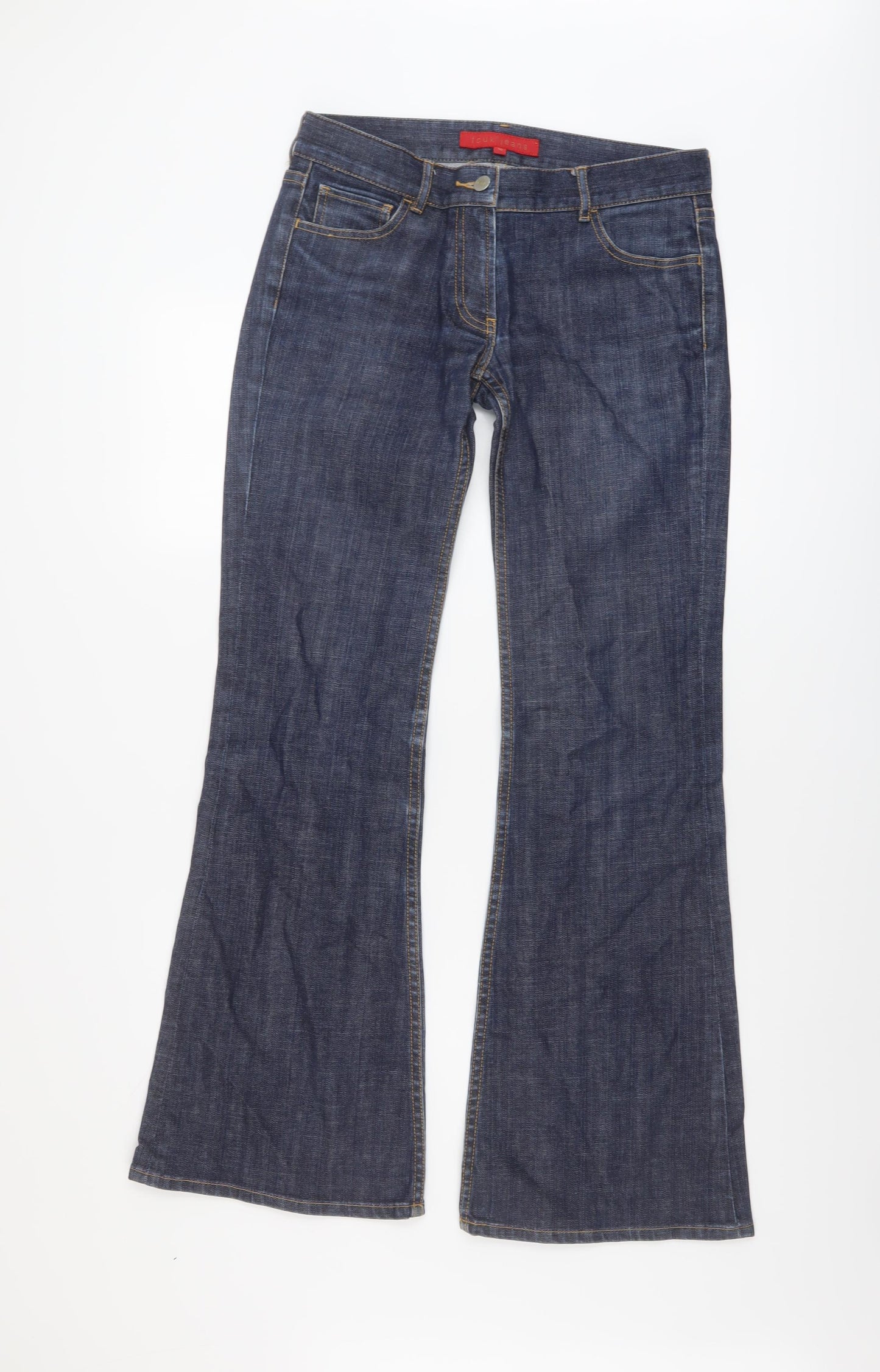 Fcuk Womens Blue Cotton Flared Jeans Size 10 L32 in Regular Button