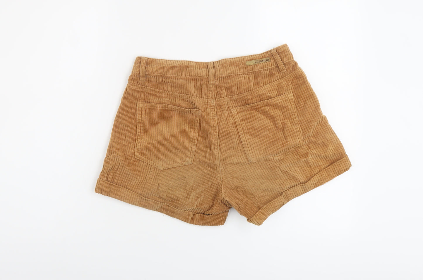 Ghanda Womens Brown Cotton Hot Pants Shorts Size 8 L3 in Regular Button