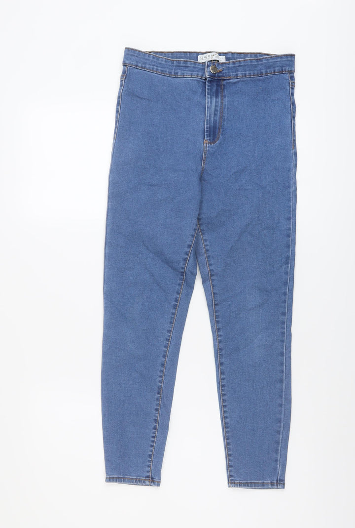 Denim & Co. Womens Blue Cotton Skinny Jeans Size 12 L24 in Regular Button