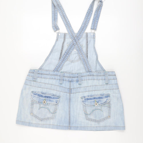 House Of Denim Womens Blue Cotton Pinafore/Dungaree Dress Size 16 Square Neck Buckle