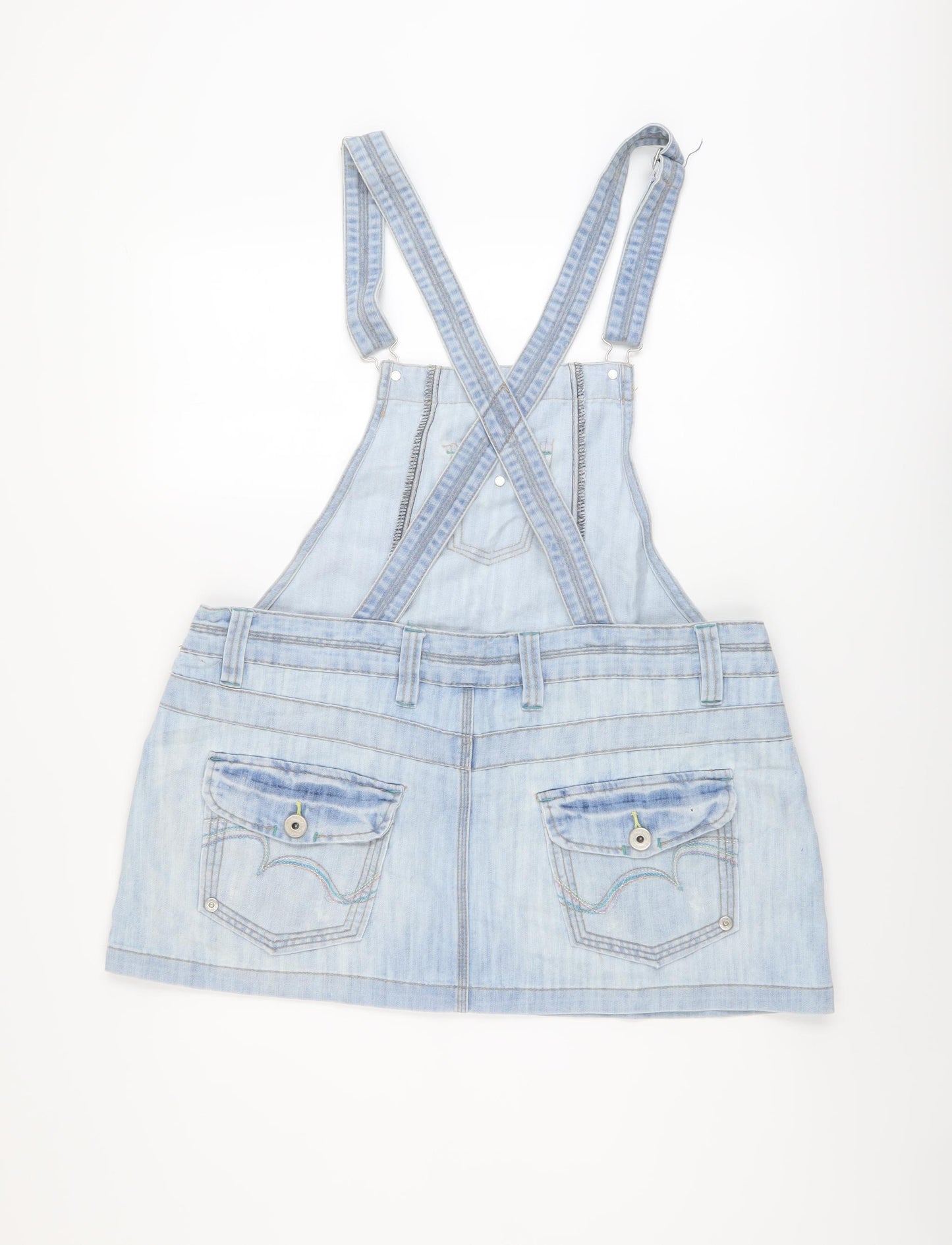 House Of Denim Womens Blue Cotton Pinafore/Dungaree Dress Size 16 Square Neck Buckle