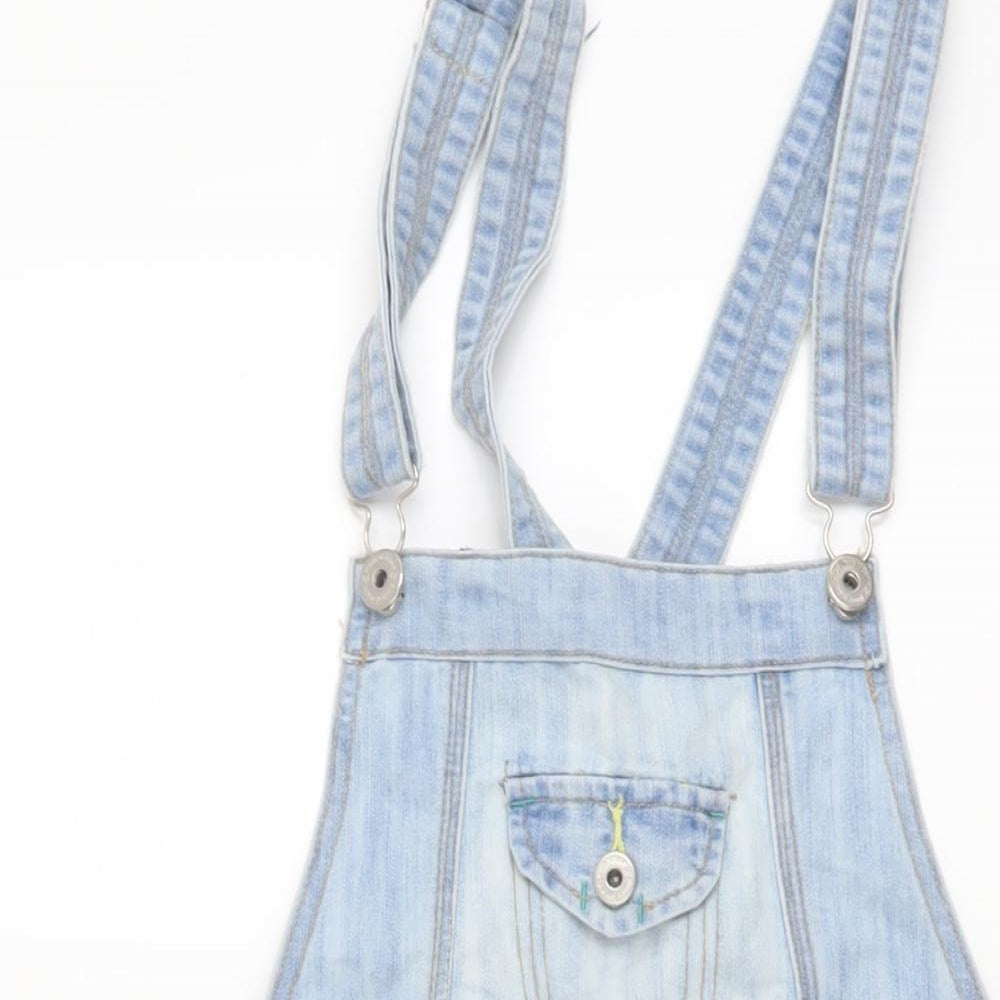 House Of Denim Womens Blue Cotton Pinafore/Dungaree Dress Size 16 Square Neck Buckle