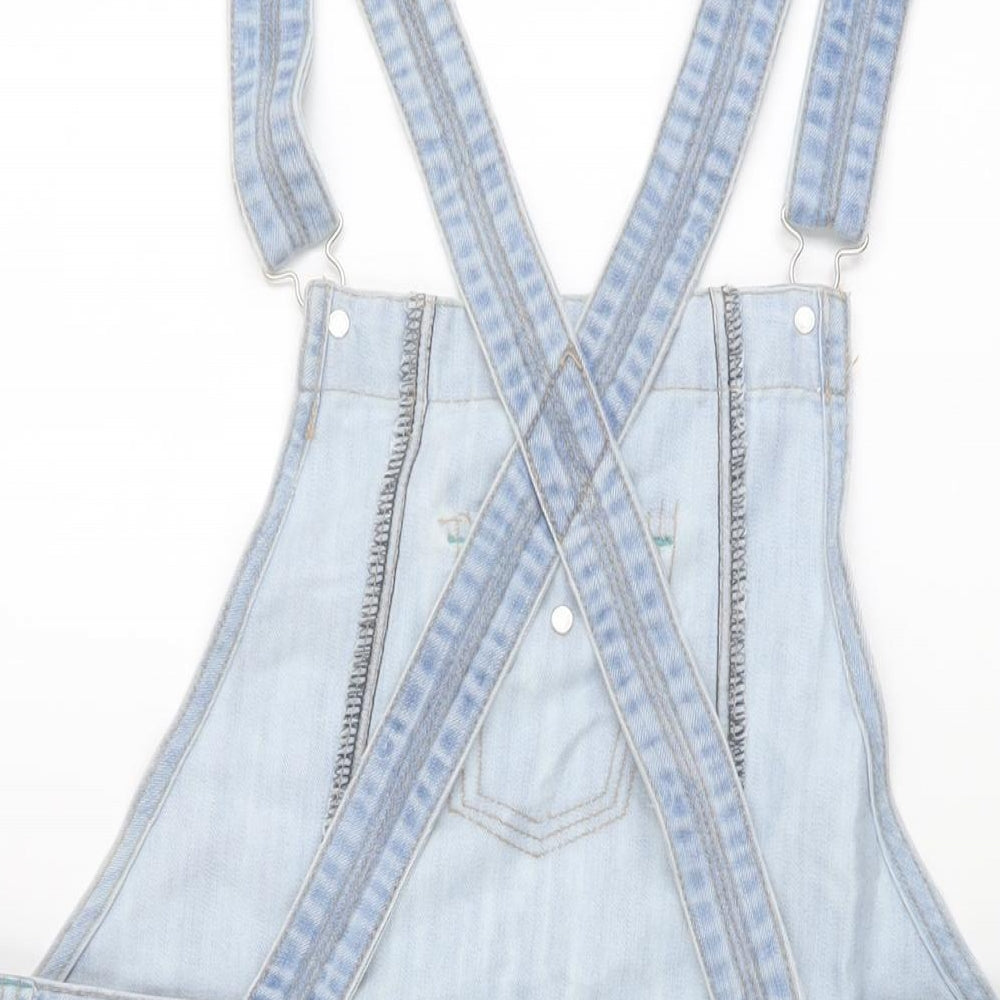 House Of Denim Womens Blue Cotton Pinafore/Dungaree Dress Size 16 Square Neck Buckle