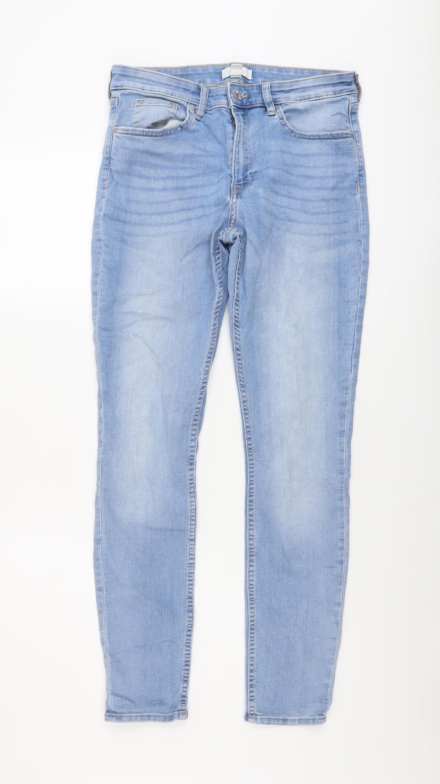 H&M Womens Blue Cotton Skinny Jeans Size 12 L29 in Regular Button