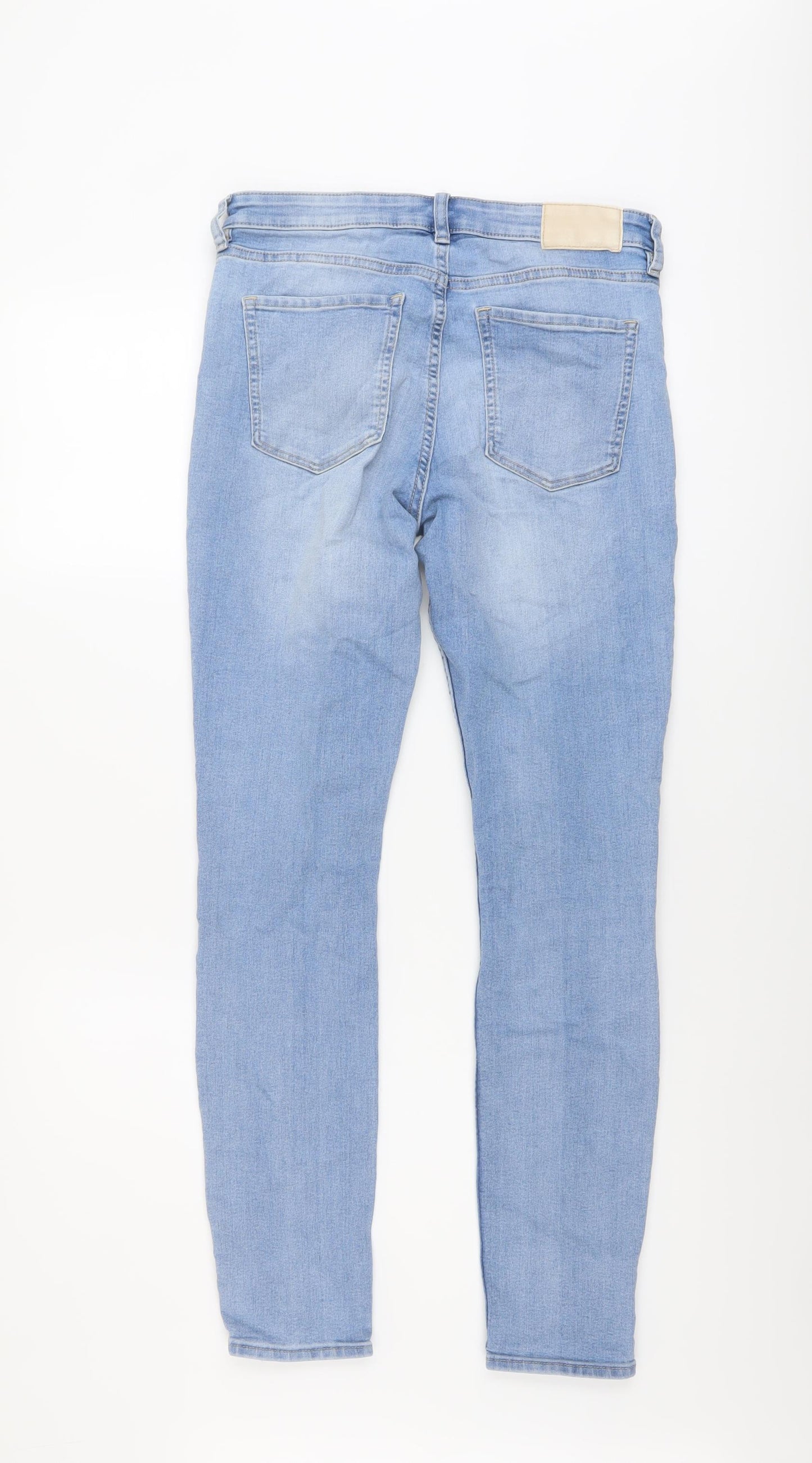 H&M Womens Blue Cotton Skinny Jeans Size 12 L29 in Regular Button