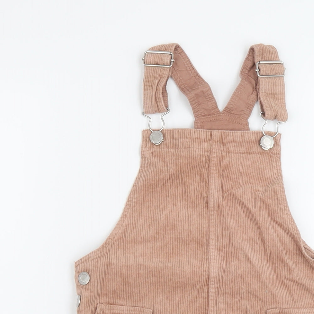 H&M Girls Beige Cotton Pinafore/Dungaree Dress Size 6-7 Years Square Neck Buckle