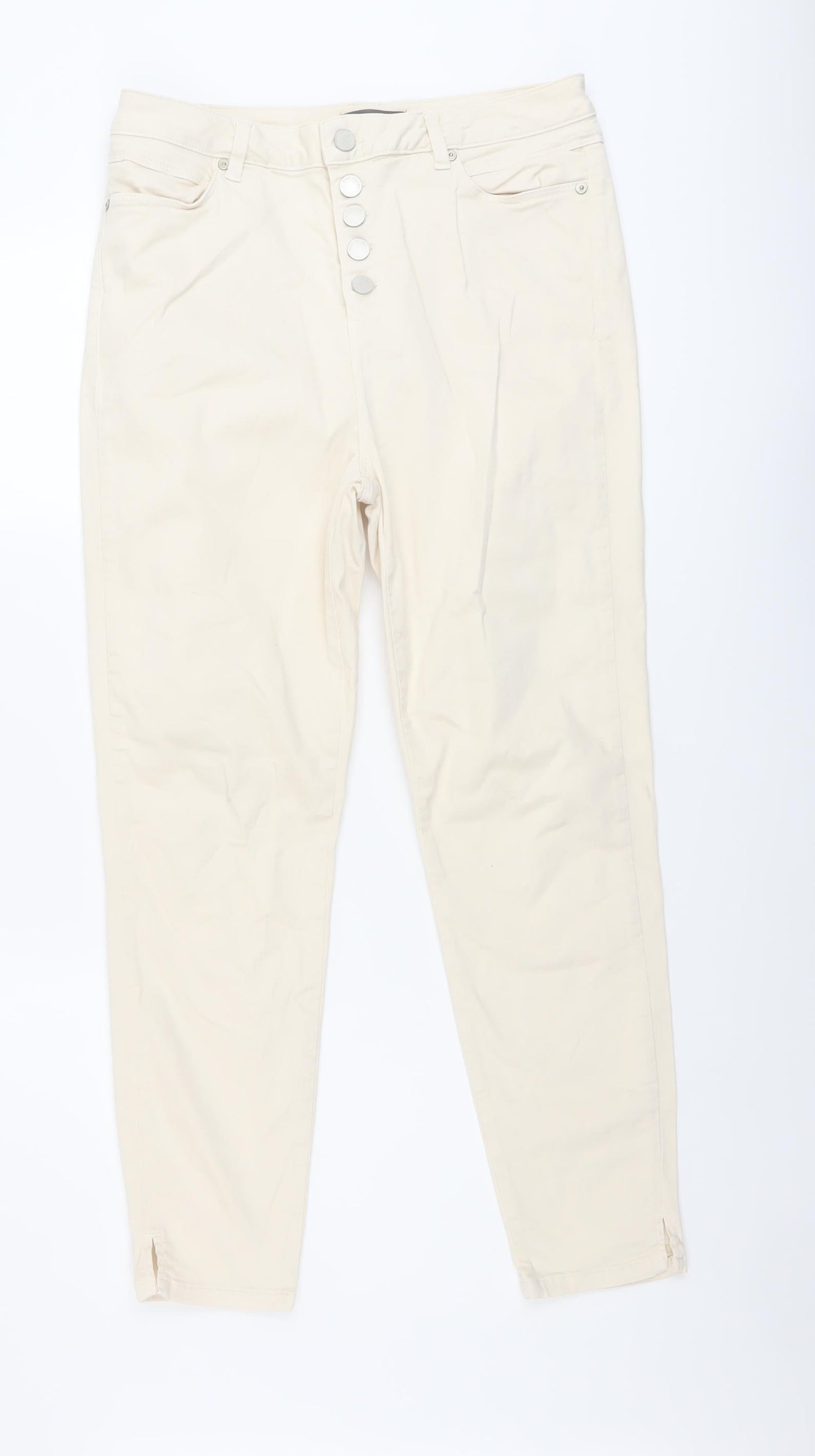 Mint Velvet Womens Beige Cotton Skinny Jeans Size 14 L26 in Regular Button