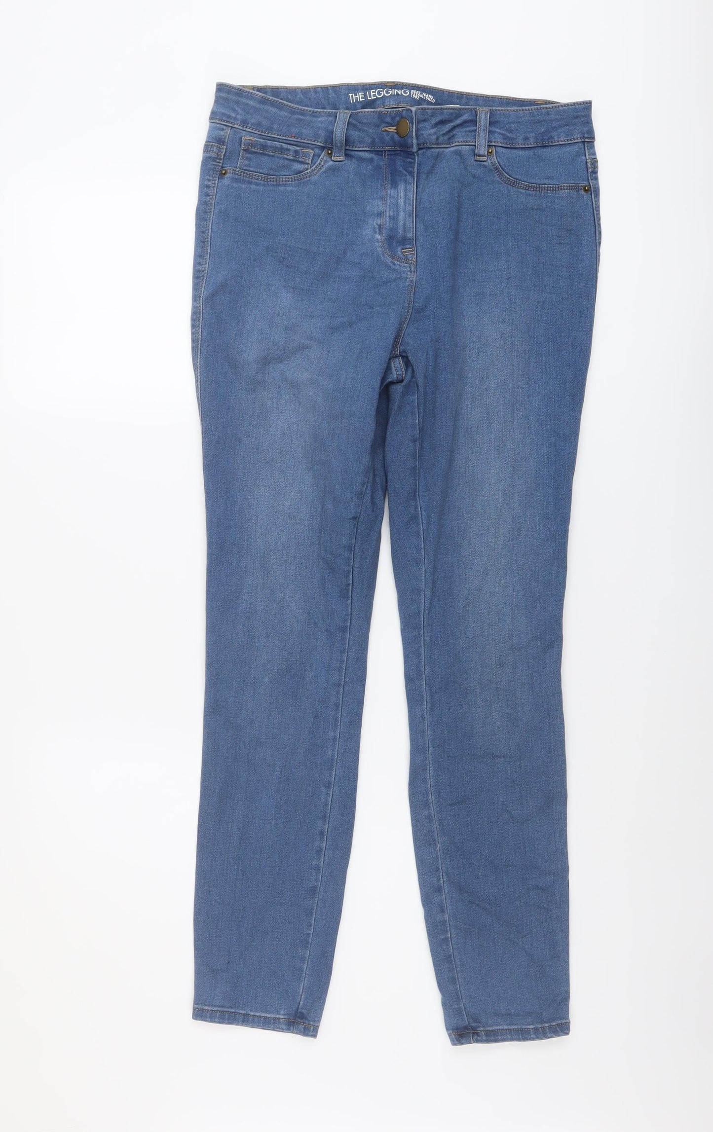 NEXT Womens Blue Cotton Skinny Jeans Size 14 L28 in Regular Button