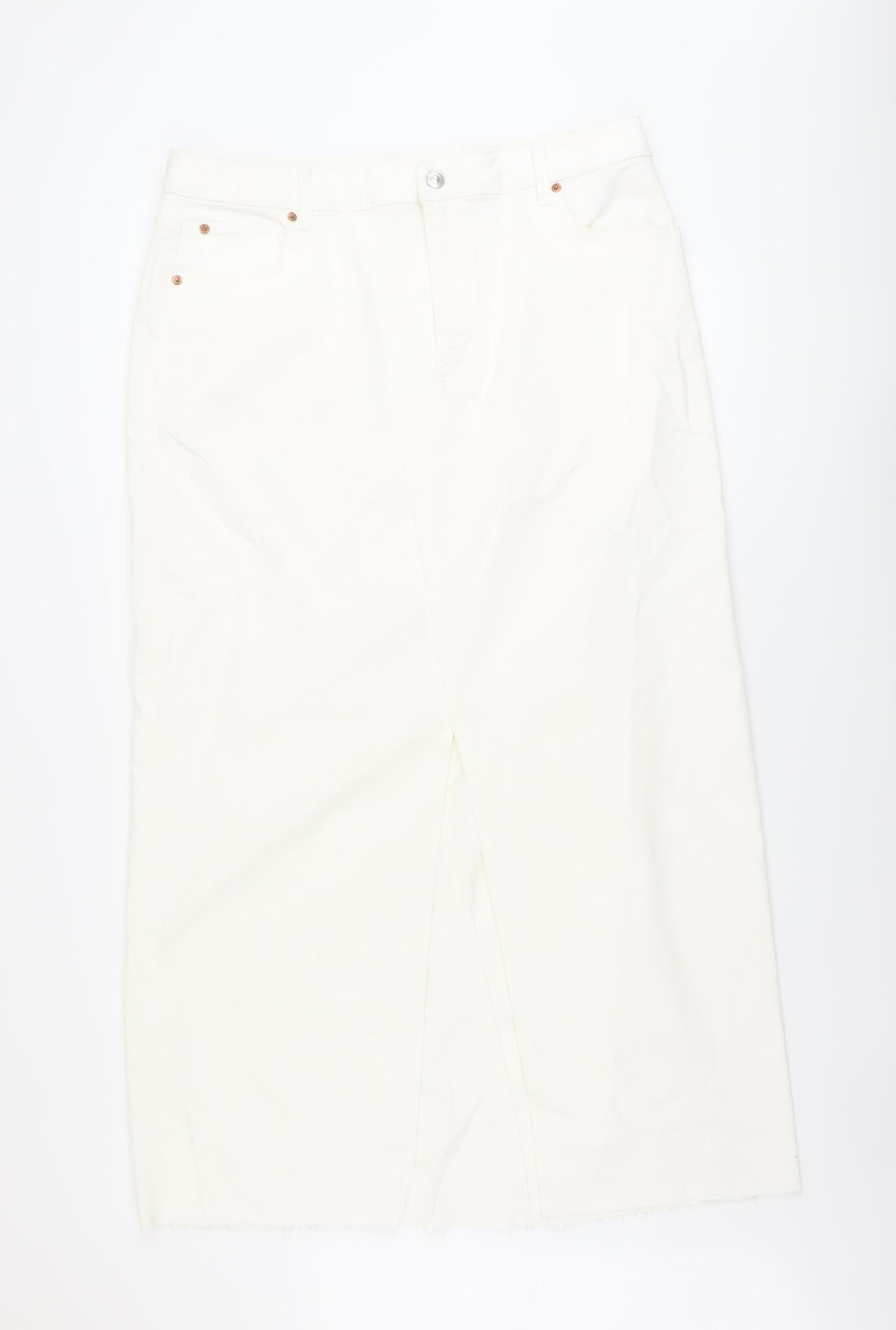 Marks and Spencer Womens Ivory Cotton A-Line Skirt Size 18 Button