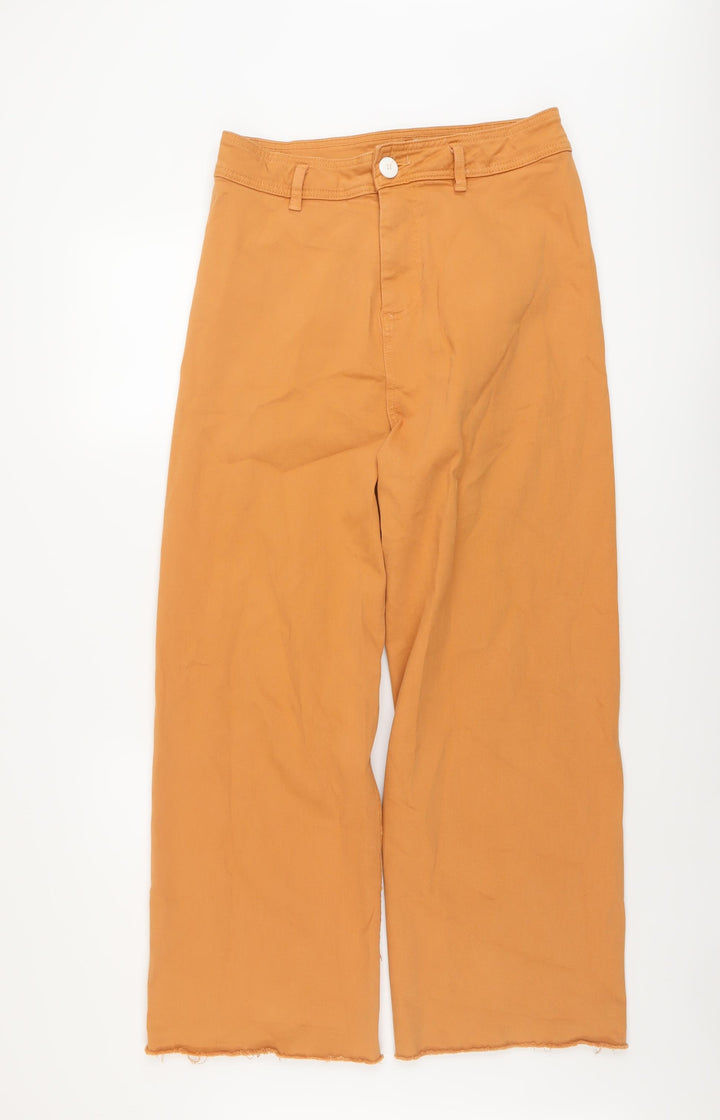 Denim & Co. Womens Brown Cotton Wide-Leg Jeans Size 14 L27 in Regular Button