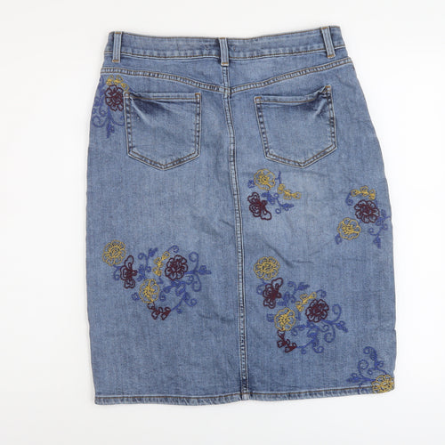 TU Womens Blue Geometric Cotton A-Line Skirt Size 12 Button