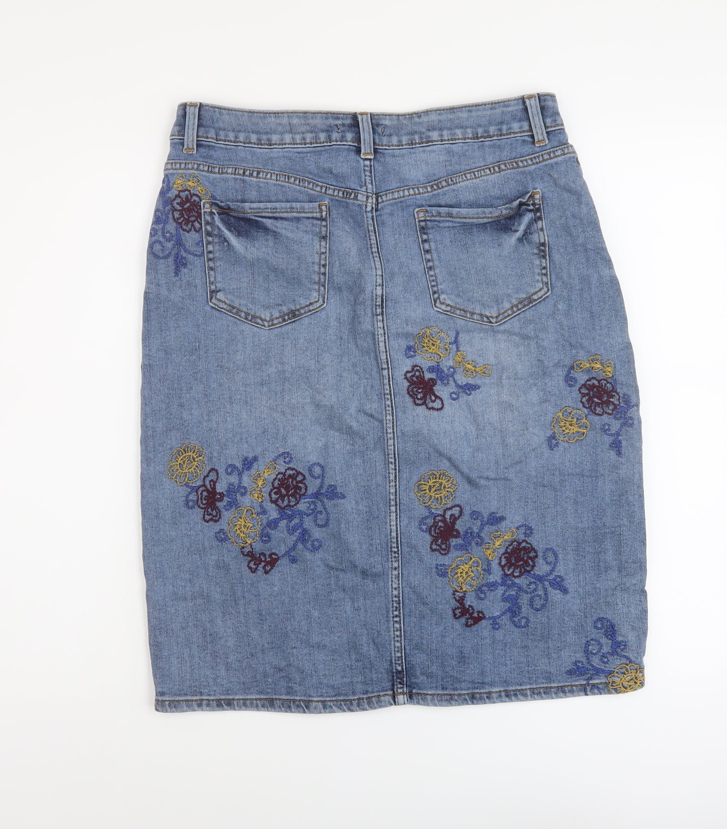 TU Womens Blue Geometric Cotton A-Line Skirt Size 12 Button