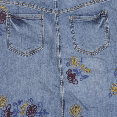 TU Womens Blue Geometric Cotton A-Line Skirt Size 12 Button