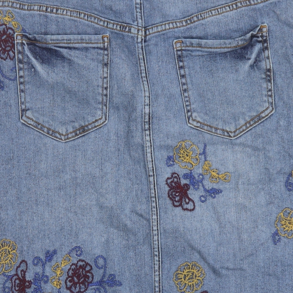 TU Womens Blue Geometric Cotton A-Line Skirt Size 12 Button