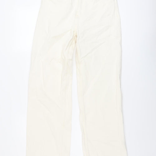 Denim & Co. Womens Ivory Cotton Wide-Leg Jeans Size 10 L32 in Regular Button