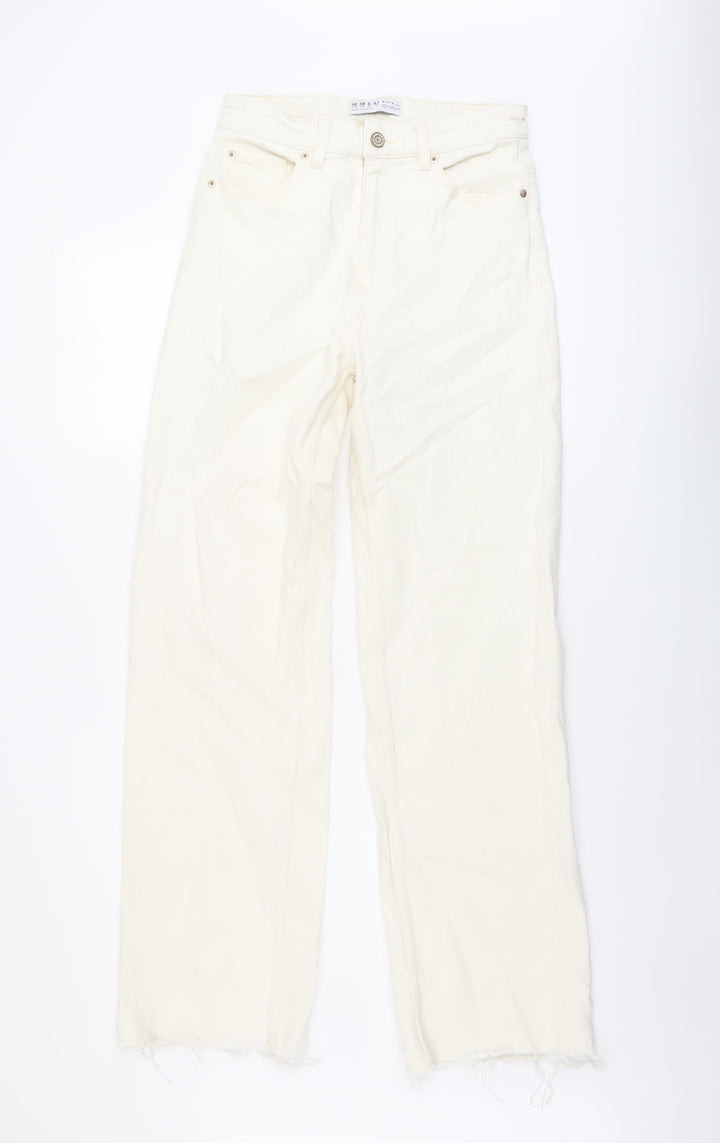 Denim & Co. Womens Ivory Cotton Wide-Leg Jeans Size 10 L32 in Regular Button
