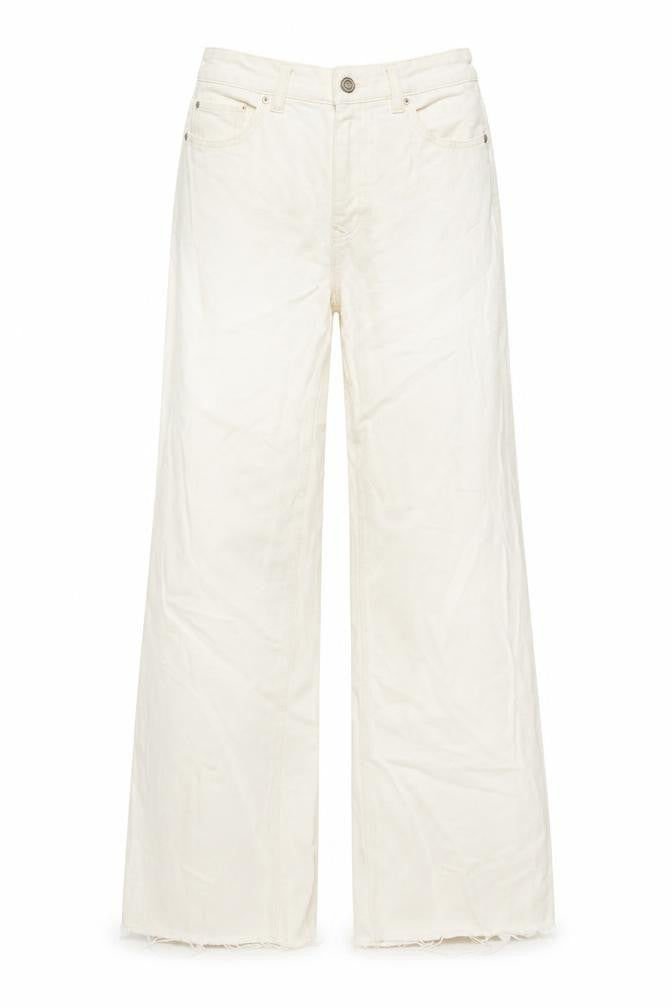 Denim & Co. Womens Ivory Cotton Wide-Leg Jeans Size 10 L32 in Regular Button