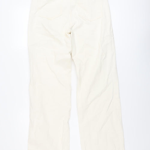 Denim & Co. Womens Ivory Cotton Wide-Leg Jeans Size 10 L32 in Regular Button