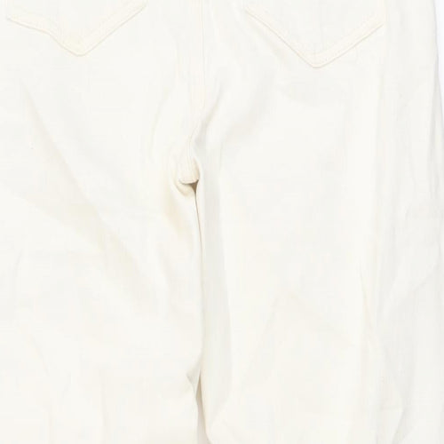 Denim & Co. Womens Ivory Cotton Wide-Leg Jeans Size 10 L32 in Regular Button