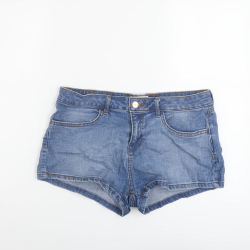 Miss Selfridge Womens Blue Cotton Hot Pants Shorts Size 14 L3 in Regular Button