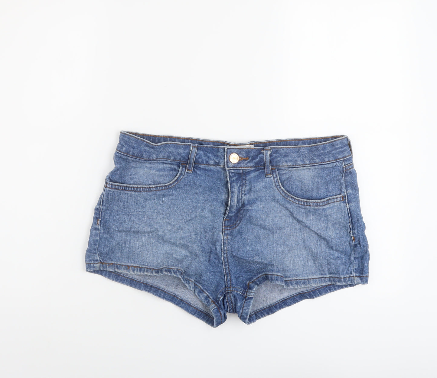 Miss Selfridge Womens Blue Cotton Hot Pants Shorts Size 14 L3 in Regular Button