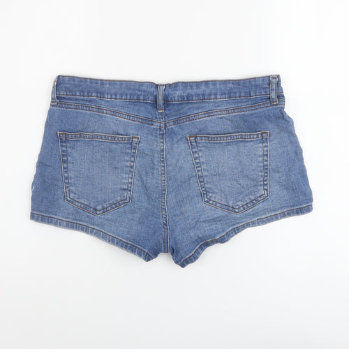 Miss Selfridge Womens Blue Cotton Hot Pants Shorts Size 14 L3 in Regular Button