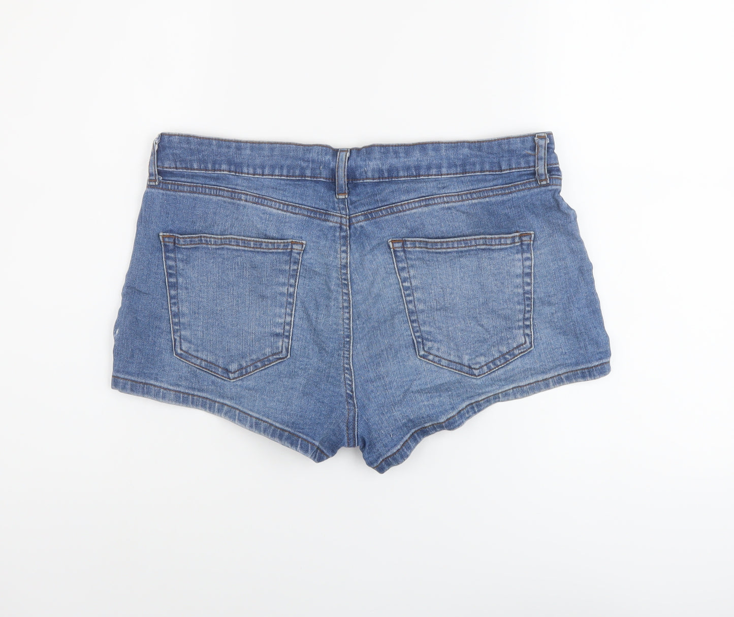 Miss Selfridge Womens Blue Cotton Hot Pants Shorts Size 14 L3 in Regular Button