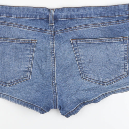 Miss Selfridge Womens Blue Cotton Hot Pants Shorts Size 14 L3 in Regular Button