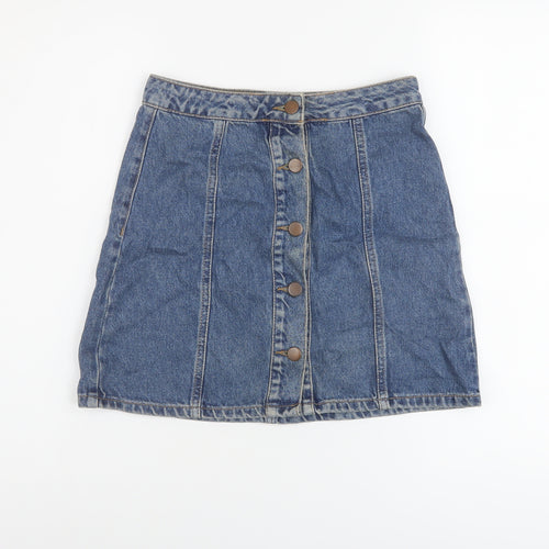 Denim & Co. Womens Blue Cotton A-Line Skirt Size 6 Button
