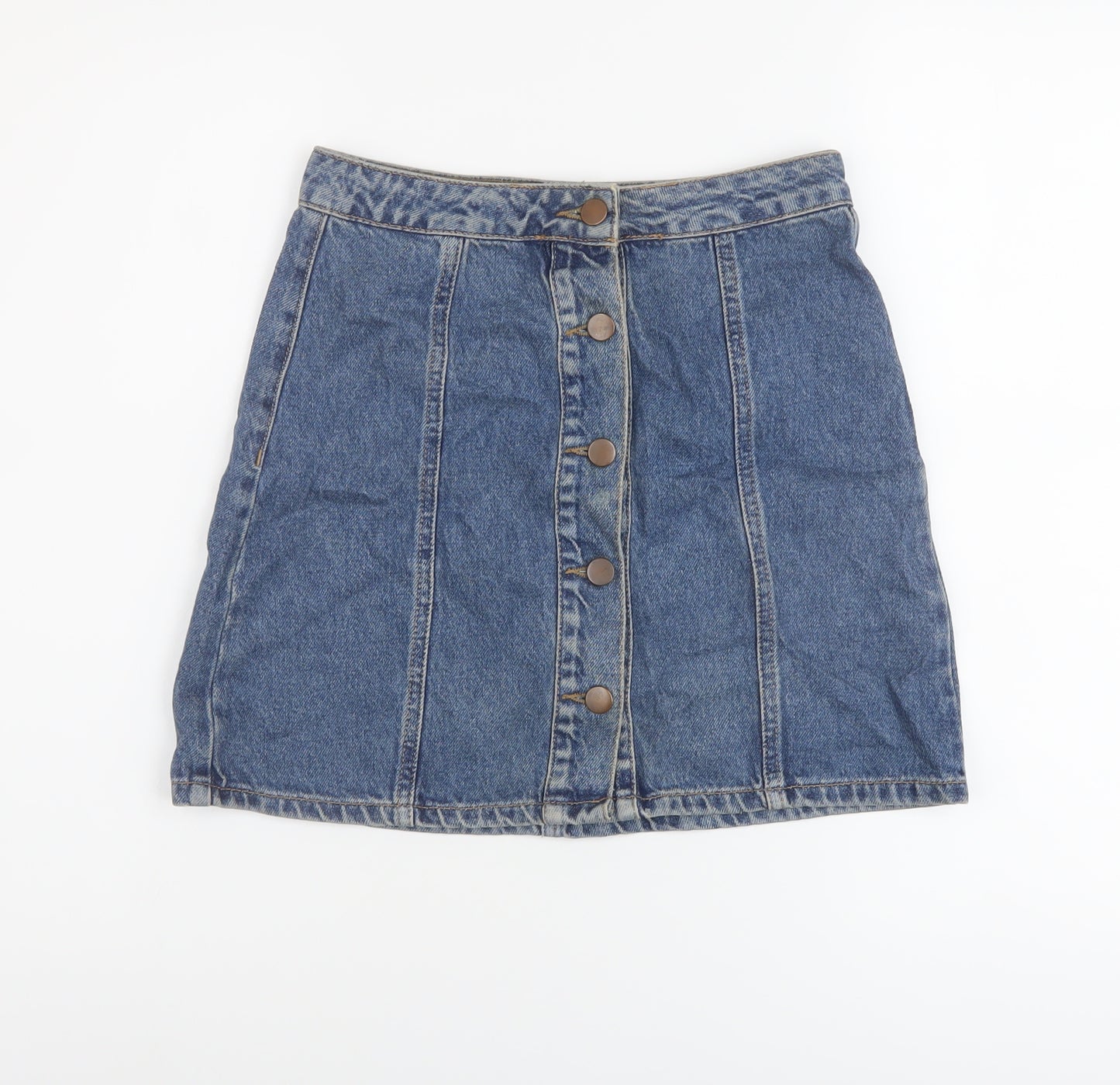 Denim & Co. Womens Blue Cotton A-Line Skirt Size 6 Button