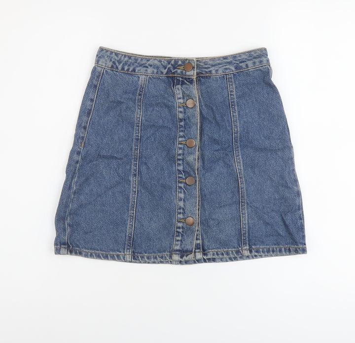 Denim & Co. Womens Blue Cotton A-Line Skirt Size 6 Button