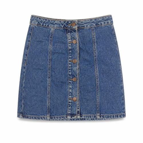 Denim & Co. Womens Blue Cotton A-Line Skirt Size 6 Button