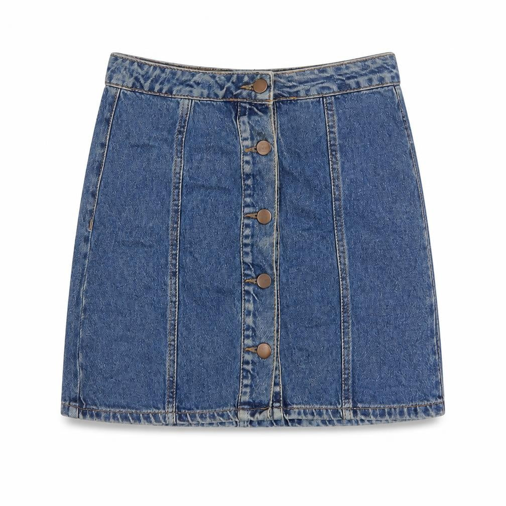 Denim & Co. Womens Blue Cotton A-Line Skirt Size 6 Button