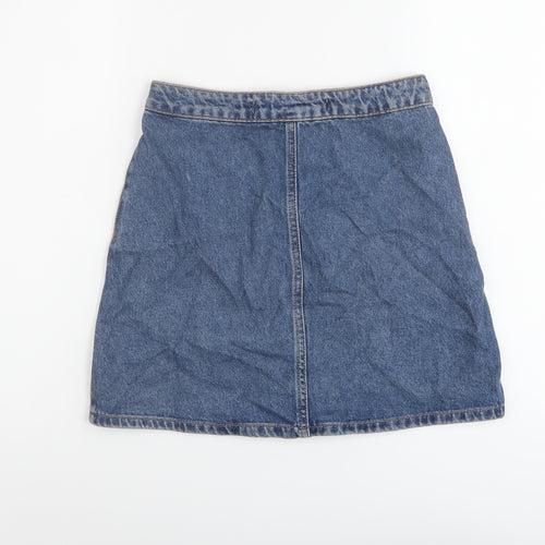 Denim & Co. Womens Blue Cotton A-Line Skirt Size 6 Button