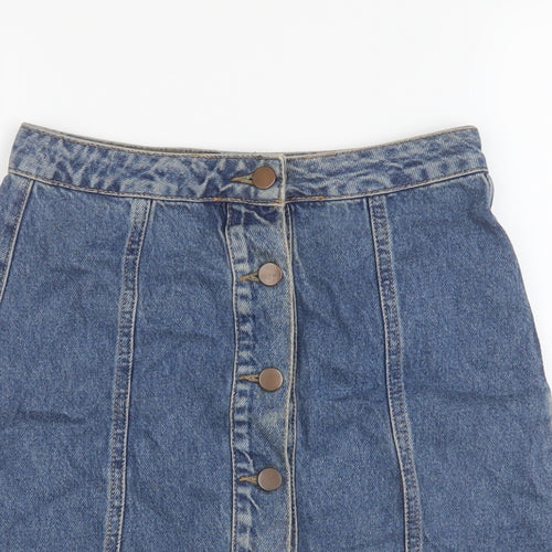 Denim & Co. Womens Blue Cotton A-Line Skirt Size 6 Button