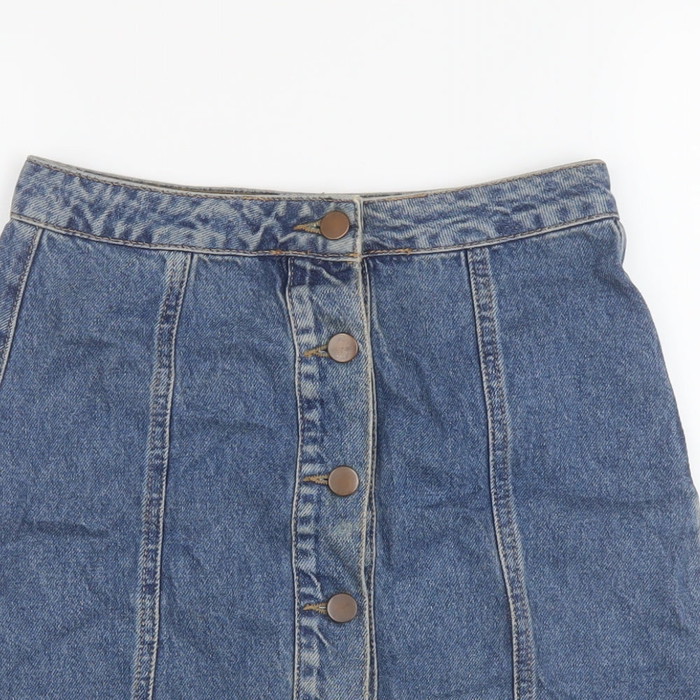 Denim & Co. Womens Blue Cotton A-Line Skirt Size 6 Button