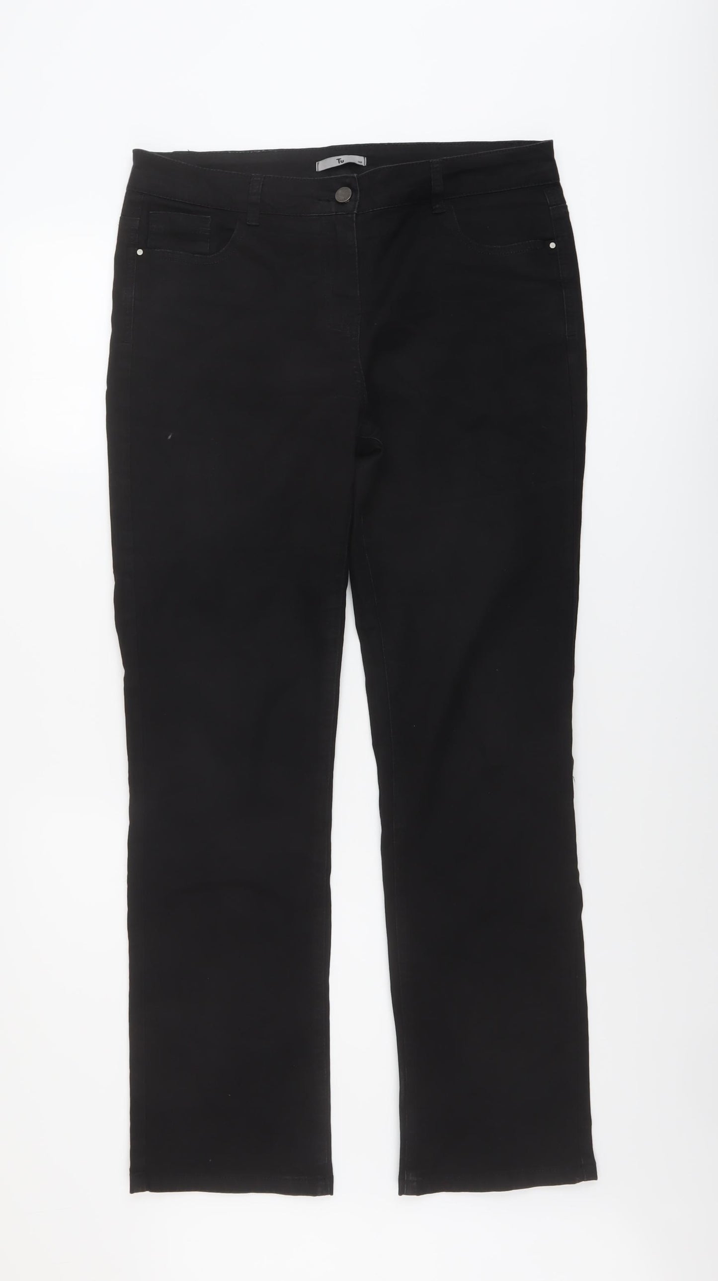 TU Womens Black Cotton Straight Jeans Size 14 L30 in Regular Button
