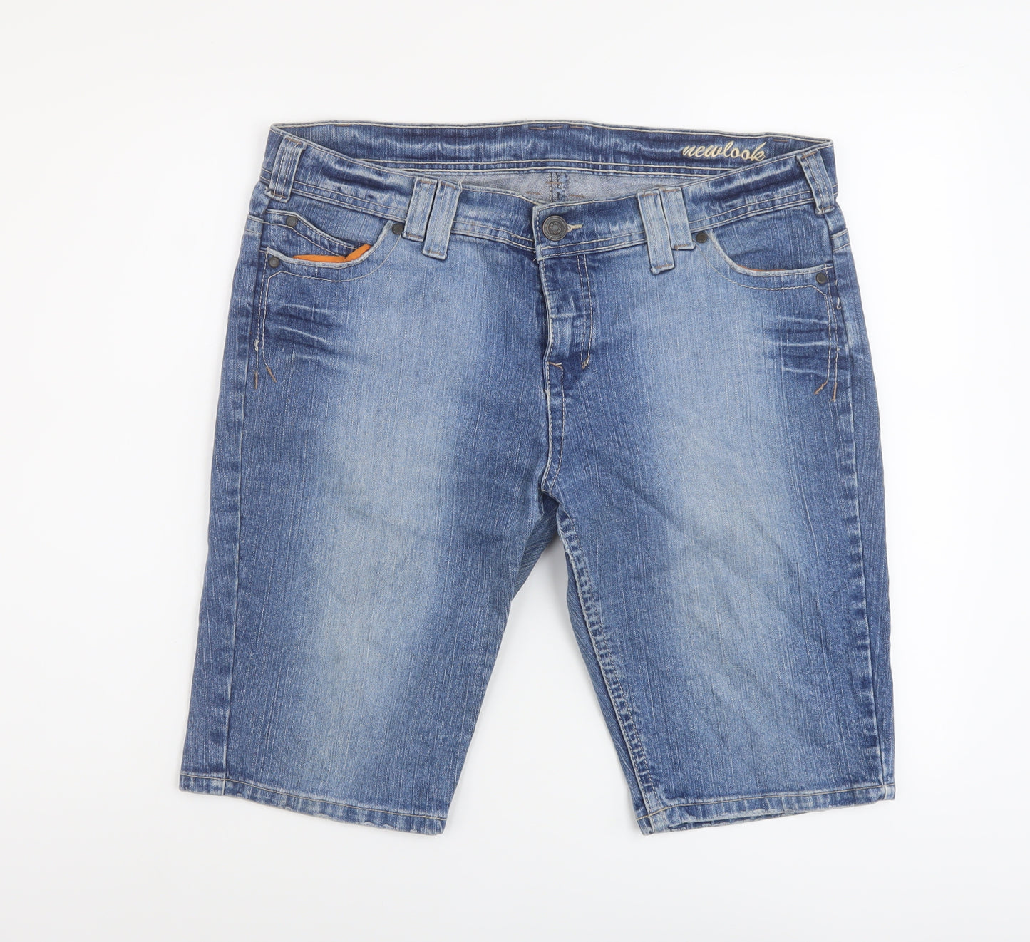 New Look Womens Blue Cotton Bermuda Shorts Size 16 L12 in Regular Button