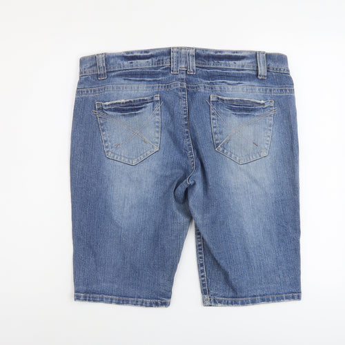 New Look Womens Blue Cotton Bermuda Shorts Size 16 L12 in Regular Button