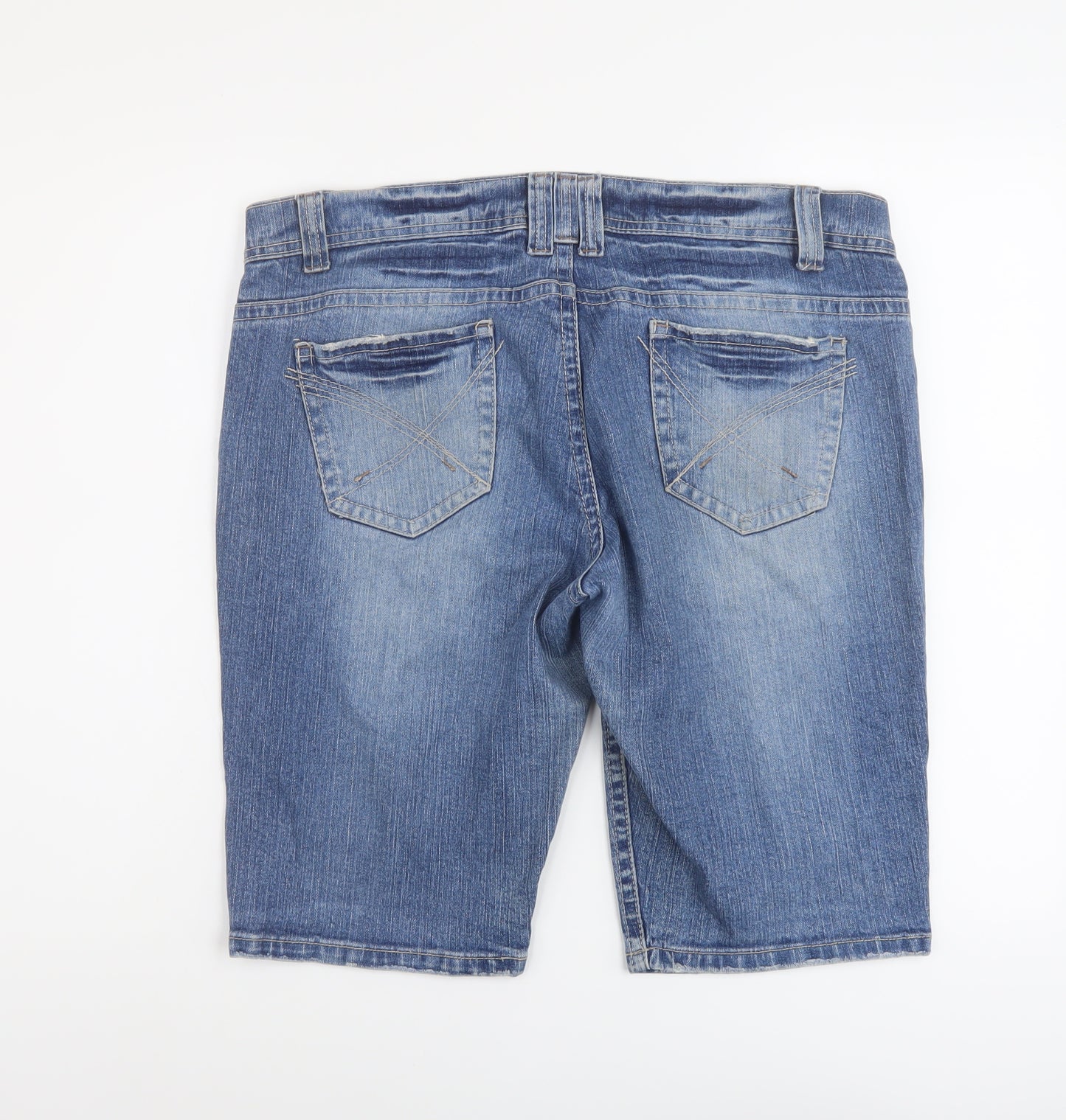New Look Womens Blue Cotton Bermuda Shorts Size 16 L12 in Regular Button