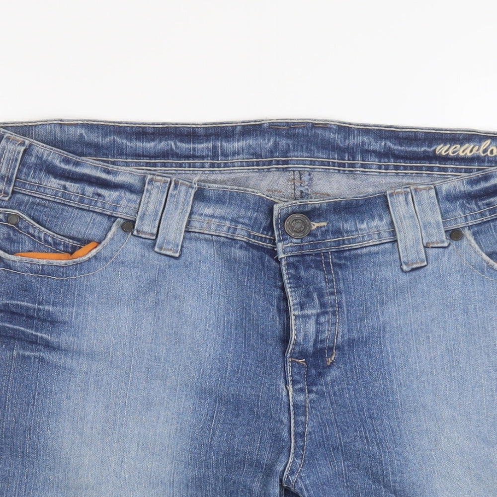 New Look Womens Blue Cotton Bermuda Shorts Size 16 L12 in Regular Button