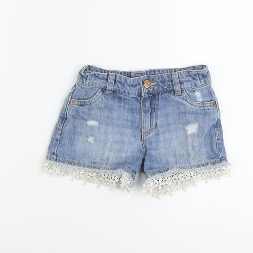 F&F Girls Blue Cotton Hot Pants Shorts Size 5-6 Years Regular Zip