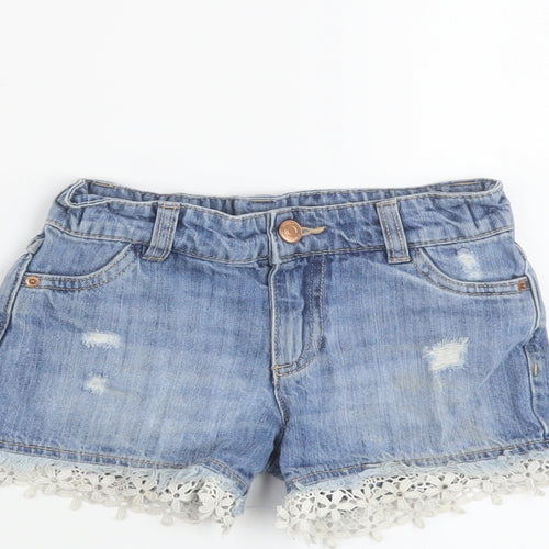 F&F Girls Blue Cotton Hot Pants Shorts Size 5-6 Years Regular Zip