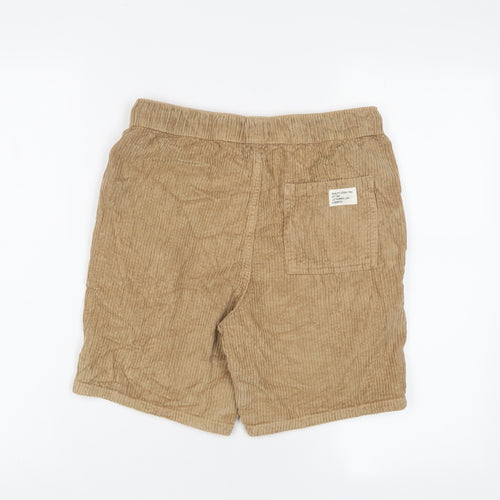 Marks and Spencer Boys Brown Cotton Bermuda Shorts Size 11-12 Years L7 in Regular Drawstring - Pockets