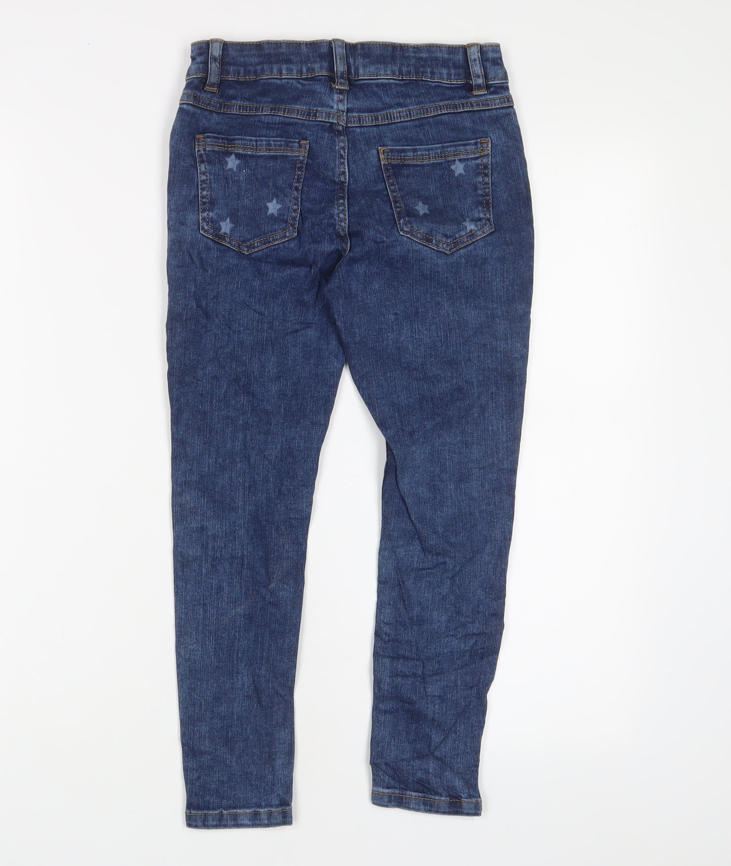 Marks and Spencer Girls Blue Geometric Cotton Skinny Jeans Size 8-9 Years L23 in Regular Zip - Star Pattern