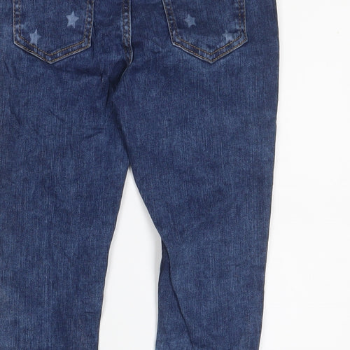 Marks and Spencer Girls Blue Geometric Cotton Skinny Jeans Size 8-9 Years L23 in Regular Zip - Star Pattern