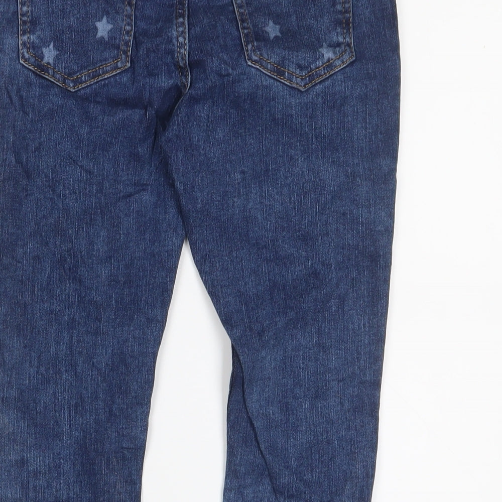 Marks and Spencer Girls Blue Geometric Cotton Skinny Jeans Size 8-9 Years L23 in Regular Zip - Star Pattern