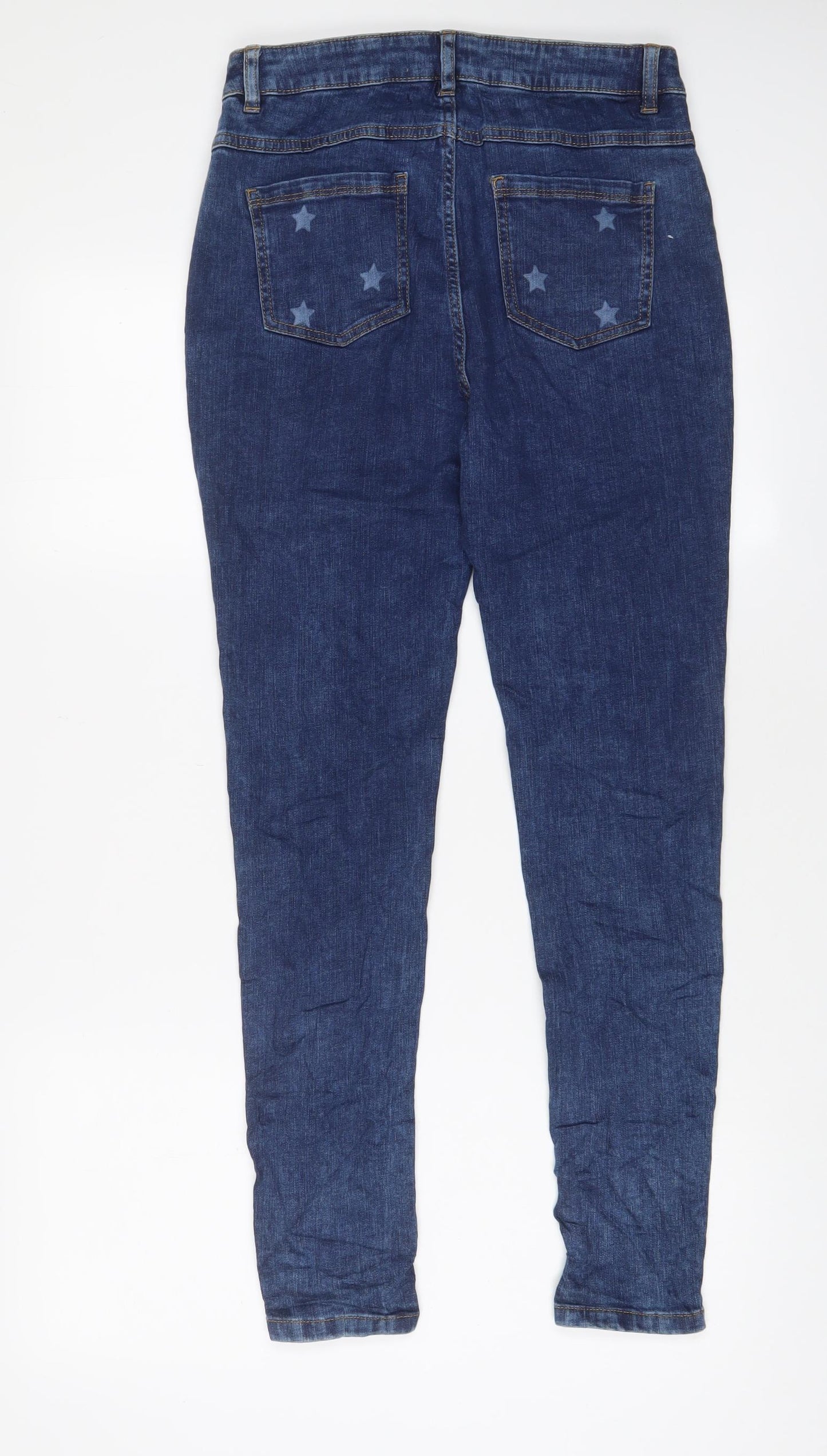 Marks and Spencer Girls Blue Geometric Cotton Skinny Jeans Size 11-12 Years L27 in Regular Zip - Star Pattern