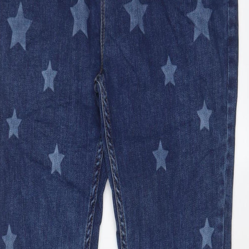 Marks and Spencer Girls Blue Geometric Cotton Skinny Jeans Size 11-12 Years L27 in Regular Zip - Star Pattern